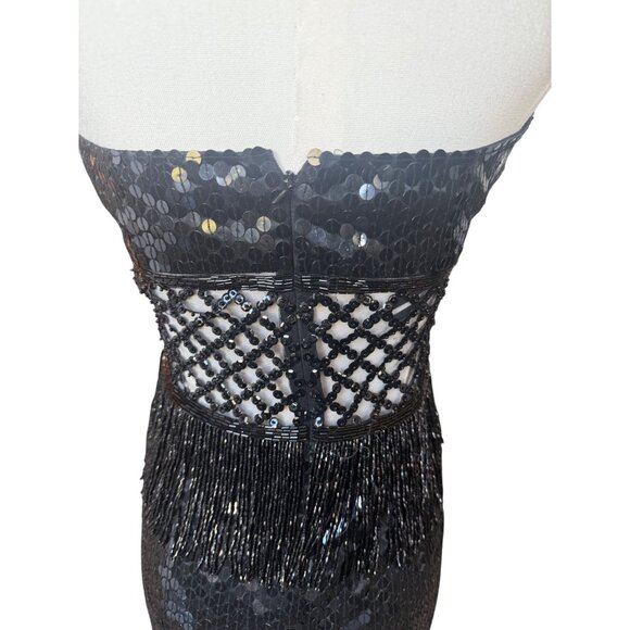 VTG Y2K Nite Way Sequin Prom Dress 8‎ Cut Out Fringe Mesh Mini Bodycon Cocktail - Picture 7 of 10